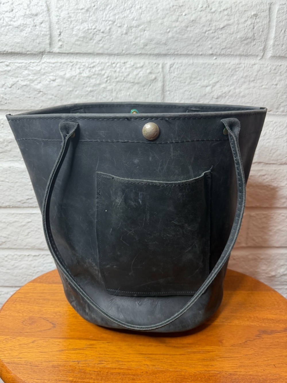 Down Home Leather Large Black Bucket Tote